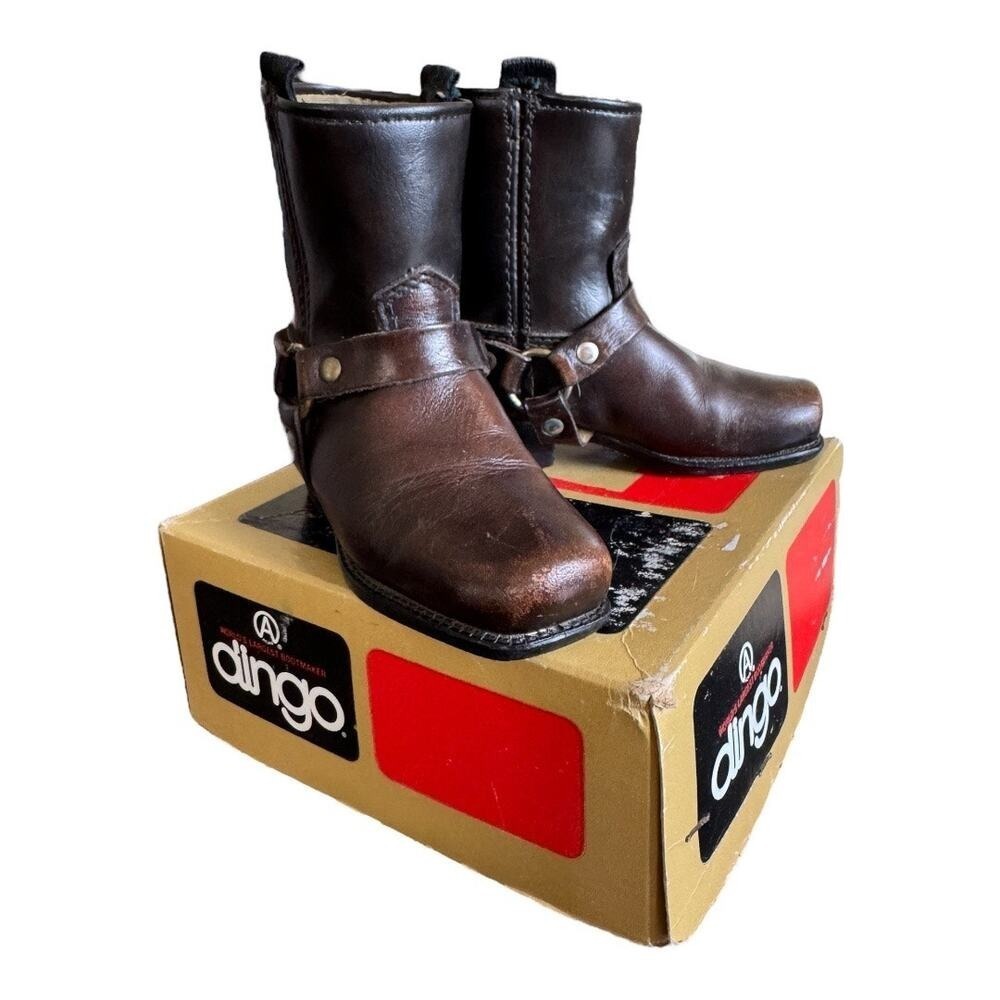 Dingo Kids Vintage Brown Leather Harness Boots 9488 Western Size 6.5D USA Made